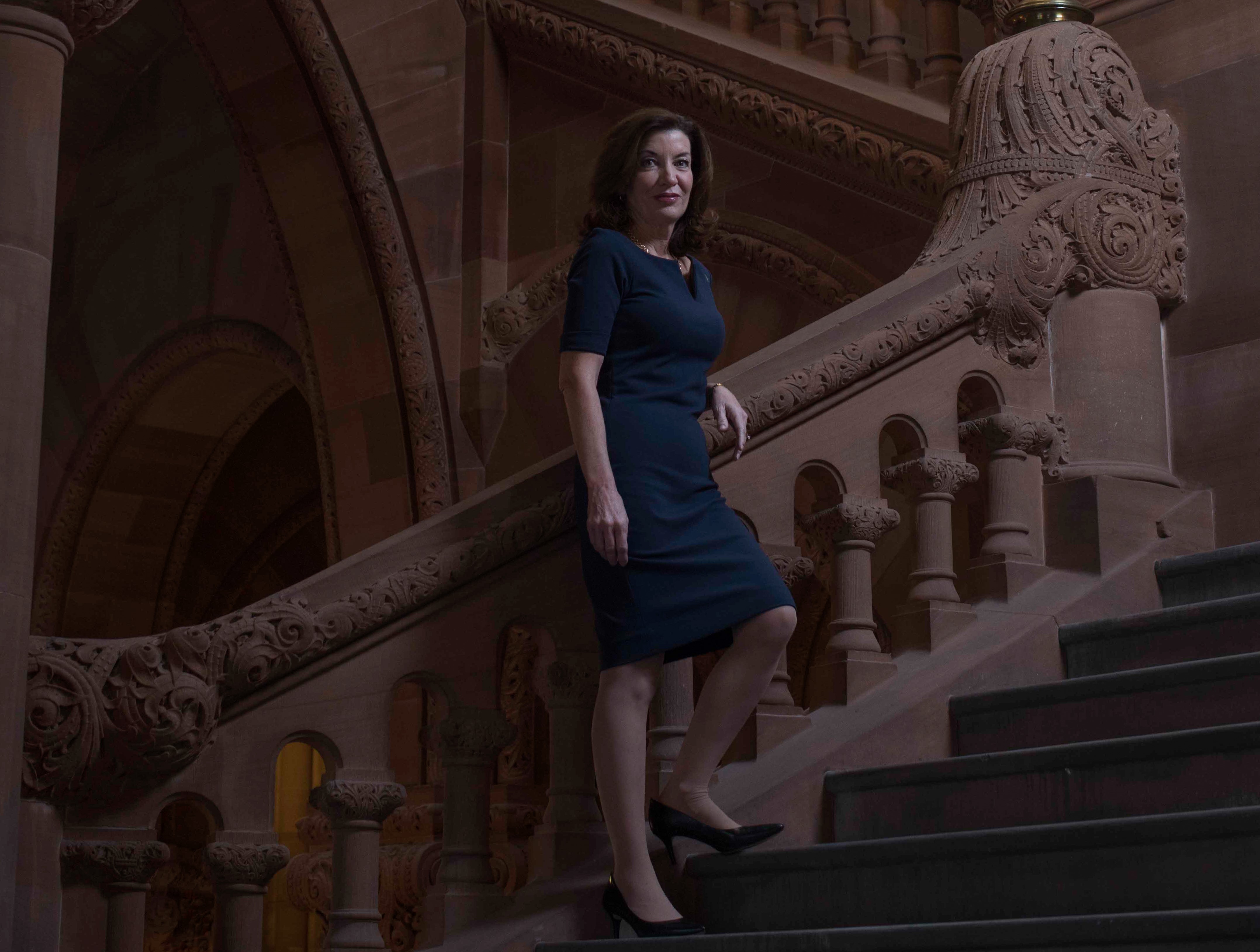 Lt. Gov. Kathy Hochul on the Million Dollar Staircase at the state Capitol in Albany